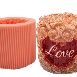 Love Yazılı Güllü Silindir Mum Kalıbı M-193